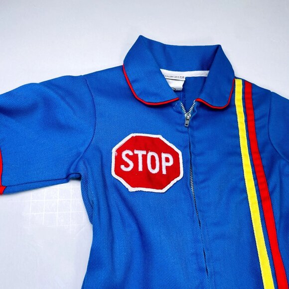 Vintage Montgomery Ward Color Block STOP GO Mechanic Longalls Romper Outfit 18m - Picture 8 of 13